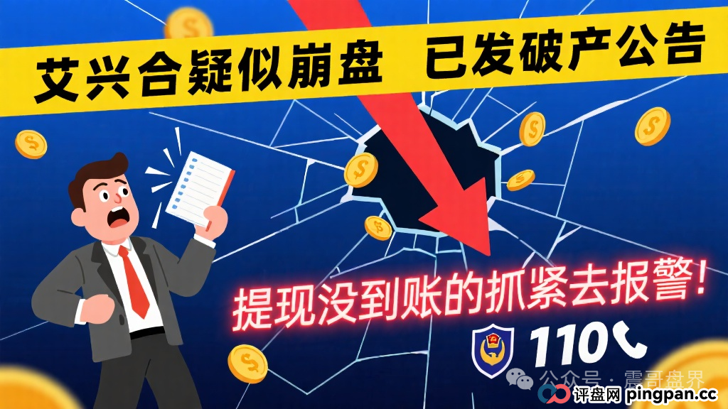 艾兴合疑似崩盘，已发破产公告，提现没到账的抓紧去报警！