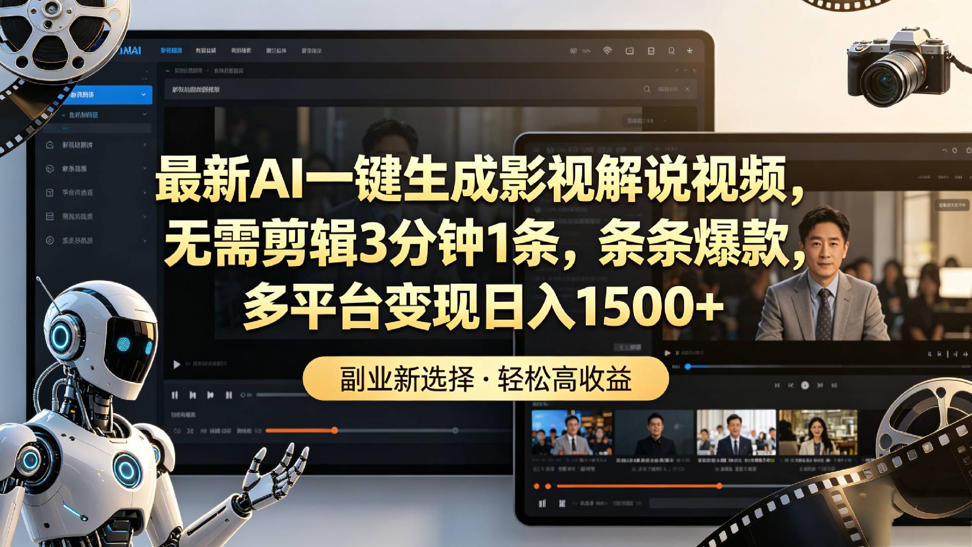最新AI一键生成影视解说视频，无需剪辑3分钟1条，条条爆款，多平台变现日入1500+(1)